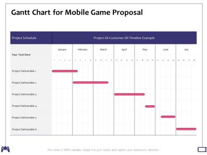 Gantt chart for mobile game proposal timeline example ppt powerpoint presentation examples