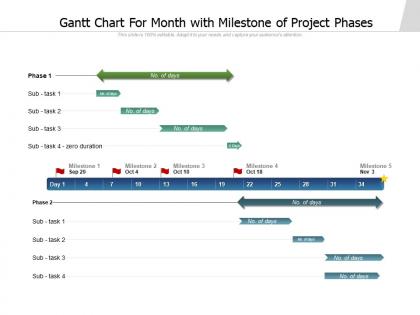 Gantt chart for month with milestone of project phases