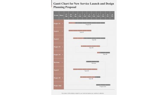 Gantt Chart For New Service Launch And Design Planning Proposal One Pager Sample Example Document