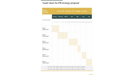 Gantt Chart For Pr Strategy Proposal One Pager Sample Example Document