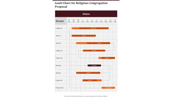 Gantt Chart For Religious Congregation Proposal One Pager Sample Example Document