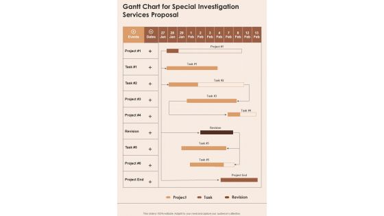 Gantt Chart For Special Investigation Services Proposal One Pager Sample Example Document