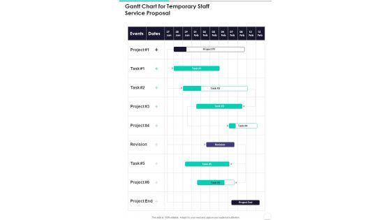 Gantt Chart For Temporary Staff Service Proposal One Pager Sample Example Document