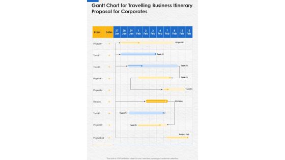 Gantt Chart For Travelling Business Itinerary Proposal For Corporates One Pager Sample Example Document