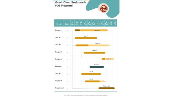 Gantt Chart Restaurants POS Proposal One Pager Sample Example Document