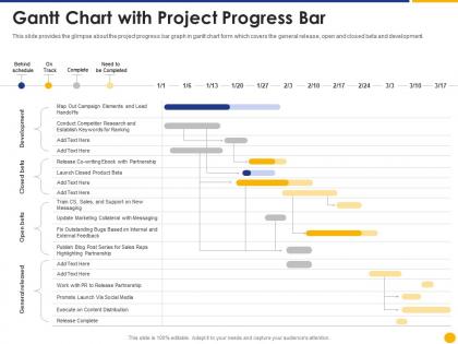 Gantt chart with project progress bar escalation project management ppt inspiration