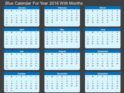 Gc blue calendar for year 2016 with months flat powerpoint design