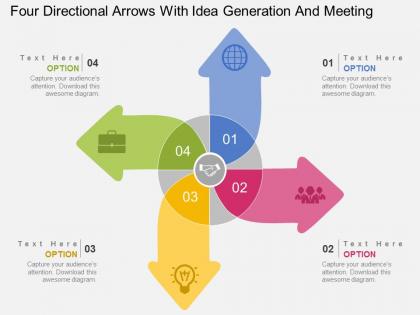 Gc four directional arrows with idea generation and meeting flat powerpoint design