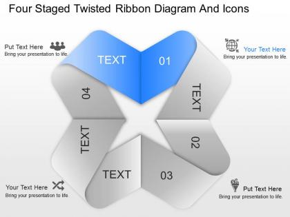 Gc four staged twisted ribbon diagram and icons powerpoint template