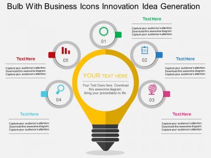Gd bulb with business icons innovation idea generation flat powerpoint design