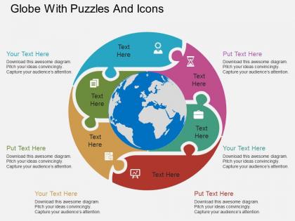 Gd globe with puzzles and icons flat powerpoint design