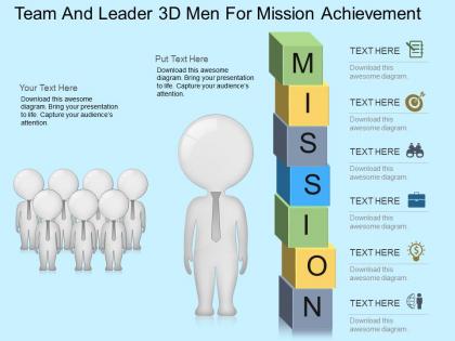 Gd team and leader 3d men for mission achievement powerpoint template