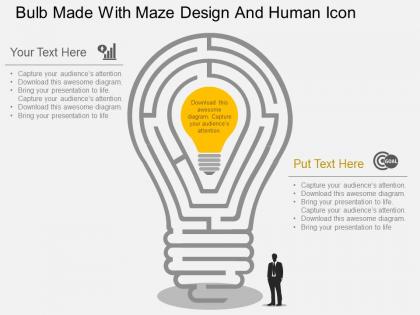 Ge bulb made with maze design and human icon flat powerpoint design