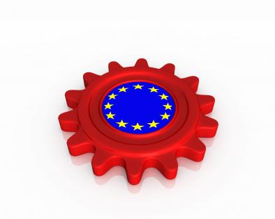 Gear shaped european flag stock photo