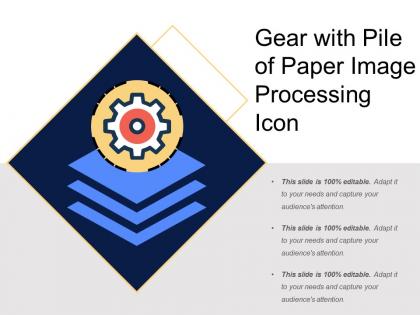 Gear with pile of paper image processing icon