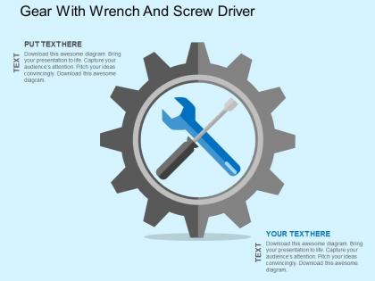 Gear with wrench and screw driver flat powerpoint design