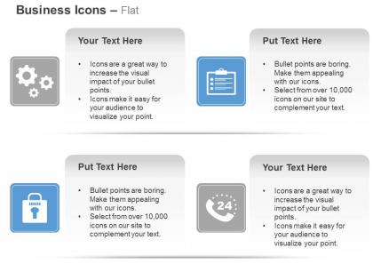 Gears checklist lock customer support ppt icons graphics