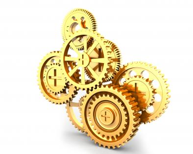 Gears in working process stock photo