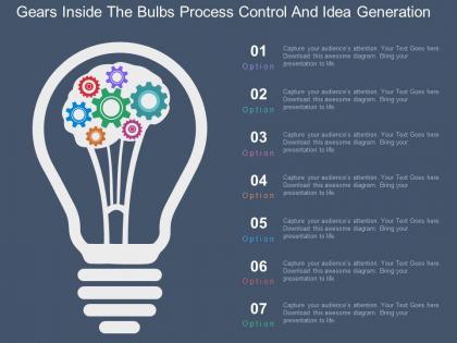 Gears inside the bulbs process control and idea generation flat powerpoint design