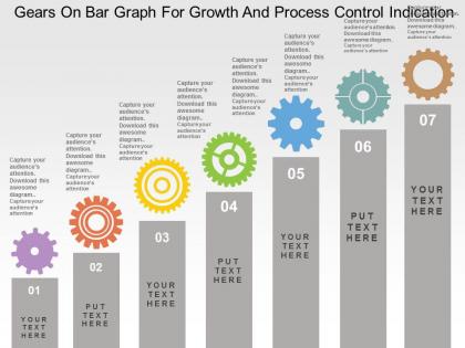 Gears on bar graph for growth and process control indication flat powerpoint design