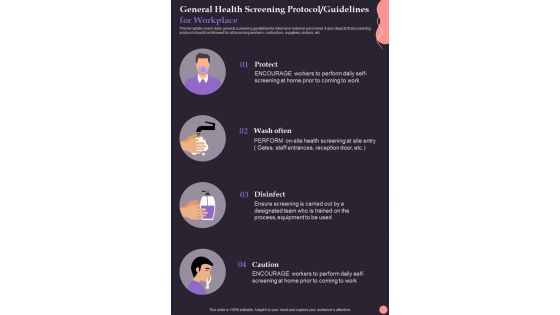 General Health Screening Protocol Guidelines For Workplace One Pager Sample Example Document