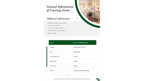 General Information Of Catering Event One Pager Sample Example Document