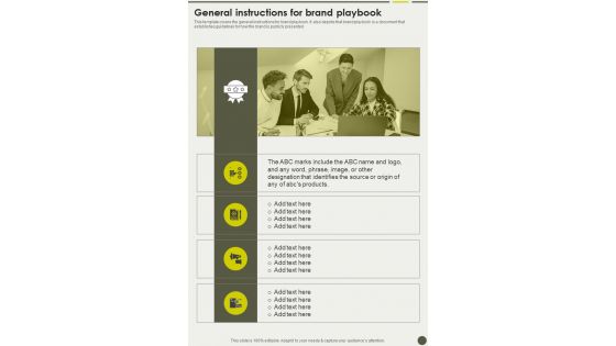 General Instructions For Brand Playbook One Pager Sample Example Document