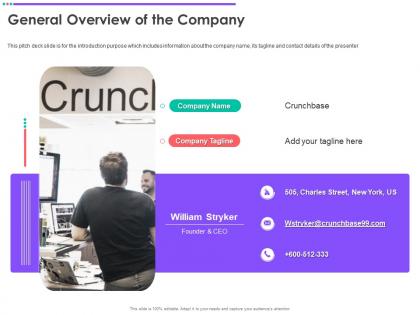 General overview of the company crunchbase investor funding elevator ppt inspiration