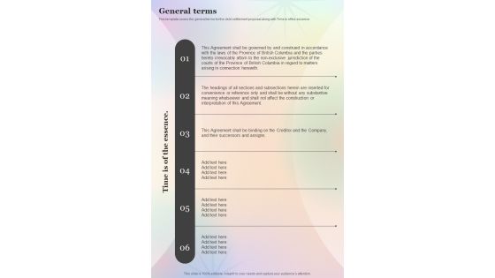 General Terms Informal Debt Settlement One Pager Sample Example Document