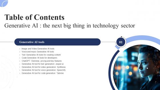 Generative AI The Next Big Thing In Technology Sector Table Of Contents AI SS V
