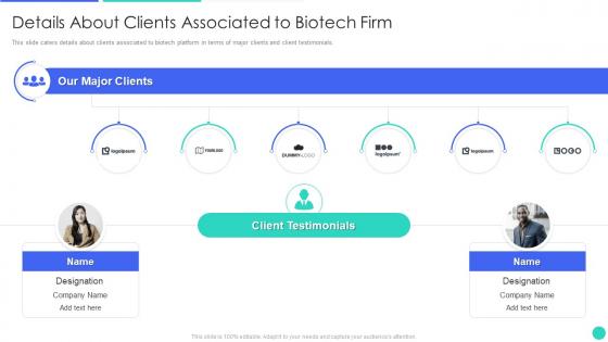 Genomics Firm Investor Funding Deck Details About Clients Associated To Biotech Firm