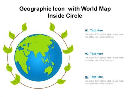 Geographic icon with world map inside circle