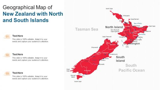 Geographical Map Of New Zealand With North And South Islands