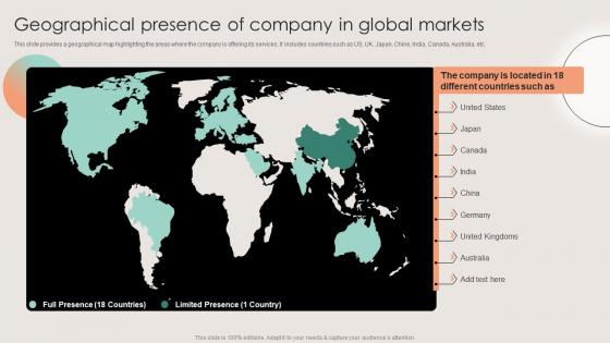 Geographical Presence Of Company In Global Markets Business Event Planning And Management