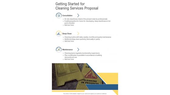 Getting Started For Cleaning Services Proposal One Pager Sample Example Document
