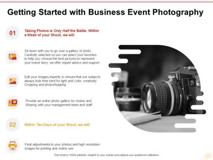 Getting started with business event photography ppt powerpoint presentation gallery icon