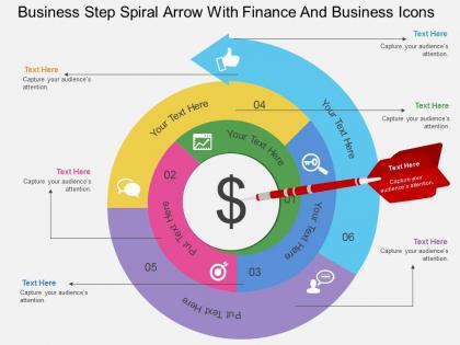 Gf business step spiral arrow with finance and business icons flat powerpoint design