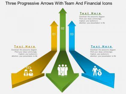 Gf three progressive arrows with team and financial icons powerpoint template