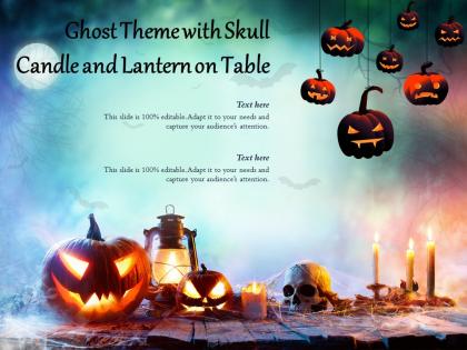Ghost theme with skull candle and lantern on table