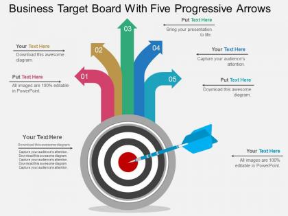Gi business target board with five progressive arrows flat powerpoint design