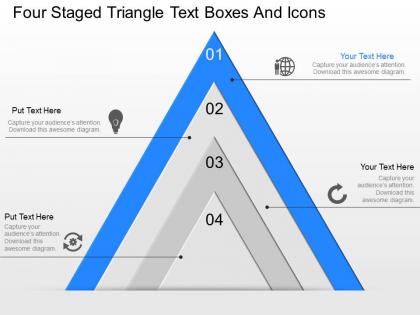 Gj four staged triangle text boxes and icons powerpoint template