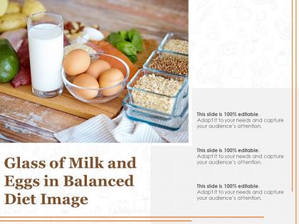 Glass of milk and eggs in balanced diet image