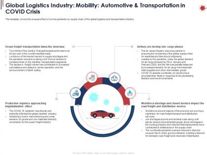 Global logistics industry mobility automotive and transportation in covid crisis ppt powerpoint icon
