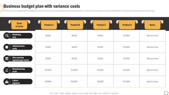 Global Product Expansion Business Budget Plan With Variance Costs