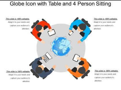 Globe icon with table and 4 person sitting
