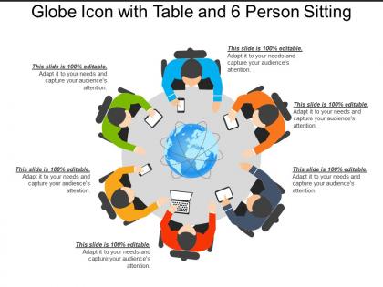 Globe icon with table and 6 person sitting