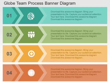 Globe team process banner diagram flat powerpoint design