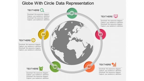 Globe with circle data representation flat powerpoint design