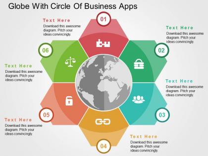 Globe with circle of business apps flat powerpoint design