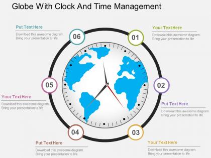 Globe with clock and time management flat powerpoint design